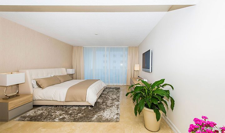 Master Bedroom inside Residence 504 at La Rive, Luxury Waterfront Condos in Fort Lauderdale, Florida 33304.