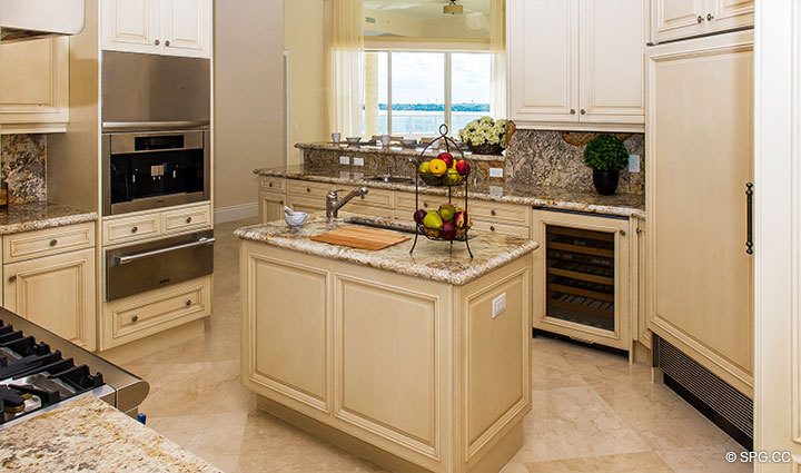 Gourmet Kitchen inside Penthouse 4 at Bellaria, Luxury Oceanfront Condominiums in Palm Beach, Florida 33480.