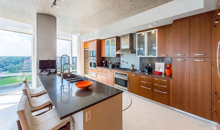 Gourmet Chef's Kitchen in Residence 501 For Sale at 1000 Ocean, Luxury Oceanfront Condos in Boca Raton, Florida 33432.