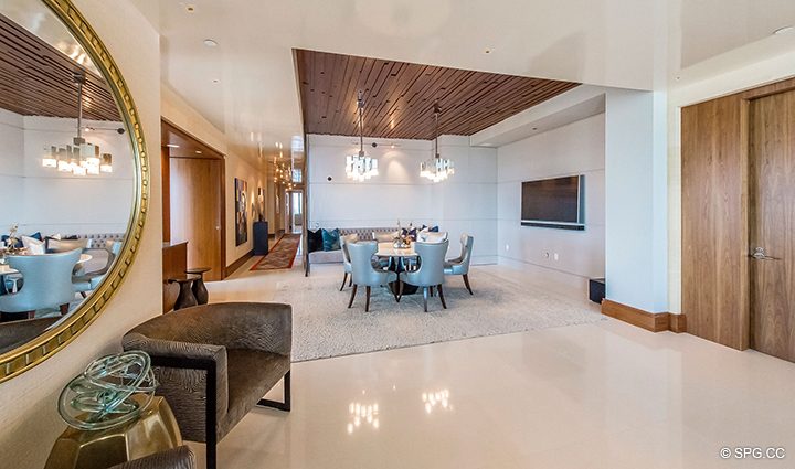 Entrance and Dining Room in Residence 501 For Sale at 1000 Ocean, Luxury Oceanfront Condos in Boca Raton, Florida 33432.