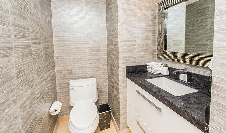 Powder Room inside Residence 17E, Tower I at The Palms, Luxury Oceanfront Condominiums Fort Lauderdale, Florida 33305.