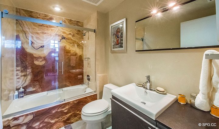 Guest Bathroom in Residence 1106 at Acqualina, Luxury Oceanfront Condominiums in Sunny Isles Beach, Florida 33160