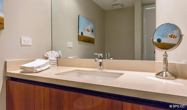 Guest Bathroom in Residence 18D at Cristelle, Luxury Oceanfront Condominiums in Lauderdale by the Sea, Florida 33062.