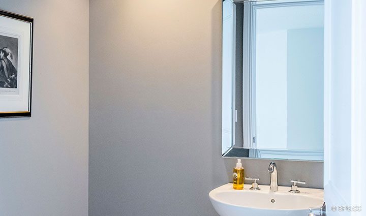 Powder Room inside Residence 504 at La Rive, Luxury Waterfront Condos in Fort Lauderdale, Florida 33304.