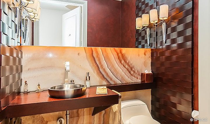 Powder Room inside Residence 206 at Bellaria, Luxury Oceanfront Condominiums in Palm Beach, Florida 33480.