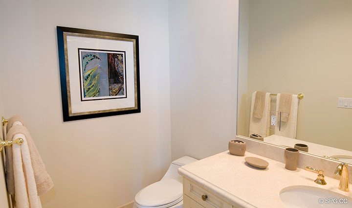 Guest Bath inside Residence 304 at Bellaria, Luxury Oceanfront Condominiums in Palm Beach, Florida 33480.