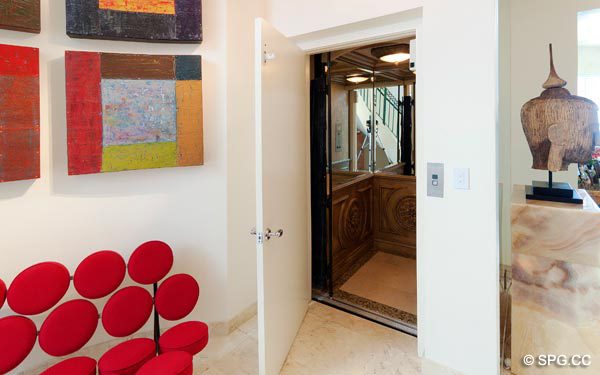 Entry Private Elevator - Oceanfront Villa VI, The Palms luxury oceanfront condo, 2130 North Ocean Boulevard, Fort Lauderdale Beach, Florida 33305 