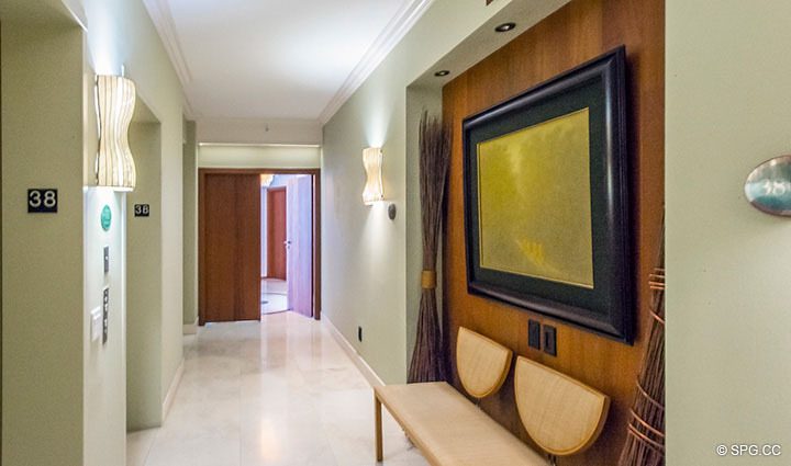 Elevator Landing for Residence 3806 at Portofino Tower, Luxury Waterfront Condominiums in Miami Beach, Florida 33139