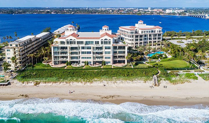 Eastern Aerial View of Residence 204 at Bellaria, Luxury Oceanfront Condominiums in Palm Beach, Florida 33480.