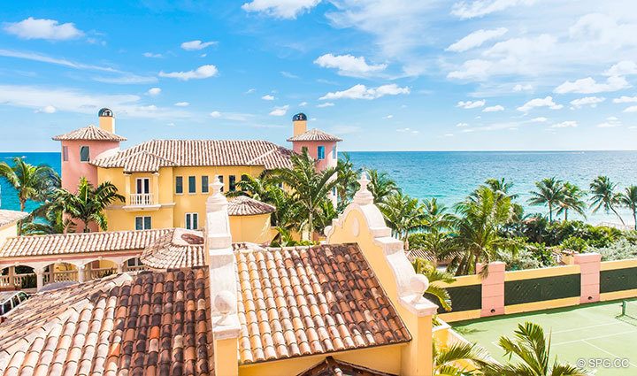 Ocean, Courtyard and Tennis Court View from Residence 6C, Tower I at The Palms, Luxury Oceanfront Condominiums Fort Lauderdale, Florida 33305
