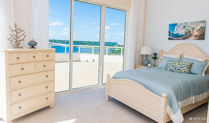 Guest Bedroom with Terrace Access in Penthouse 4 at Bellaria, Luxury Oceanfront Condominiums in Palm Beach, Florida 33480.