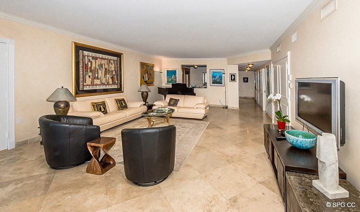 Spacious Living Room in Residence 12A/D, Tower I at The Palms, Luxury Oceanfront Condominiums Fort Lauderdale, Florida 33305