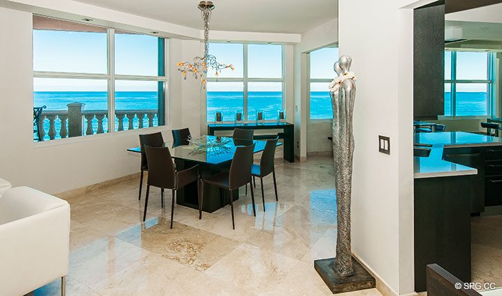 Dining Area inside Residence 11B, Tower I at The Palms, Luxury Oceanfront Condominiums Fort Lauderdale, Florida 33305
