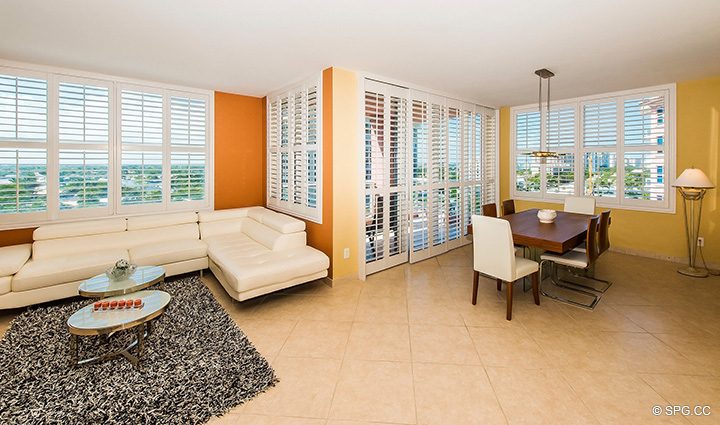Living Room and Dining Room in Residence 8B, Tower I at The Palms, Luxury Oceanfront Condominiums Fort Lauderdale, Florida 33305