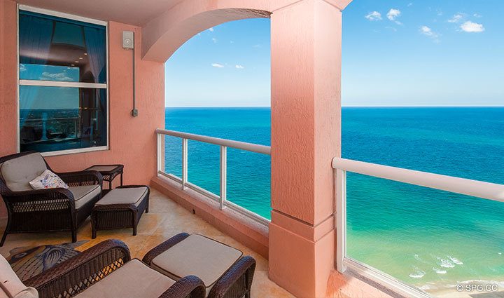 Living Room Terrace in Penthouse Residence 27D, Tower II at The Palms, Luxury Oceanfront Condos in Fort Lauderdale, Florida, 33305