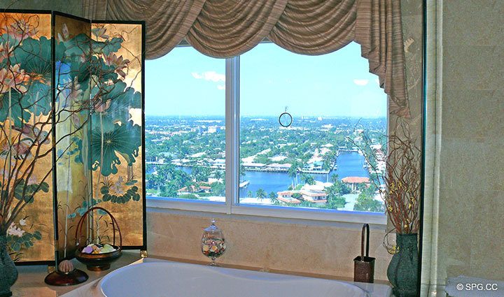 View from Master Bath at Luxury Oceanfront Residence 20B, Tower I, The Palms Condominiums, 2100 North Ocean Boulevard, Fort Lauderdale Beach, Florida 33305, Luxury Seaside Condos