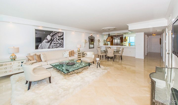 Expansive Living Area in Residence 15A, Tower II For Rent at The Palms, Luxury Oceanfront Condos Fort Lauderdale, Florida 33305