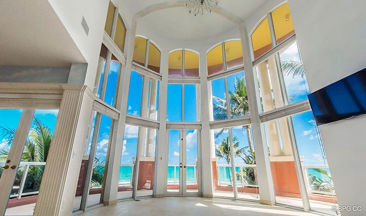 Two-Story Living Room inside Oceanfront Villa 7 at The Palms, Luxury Oceanfront Condominiums Fort Lauderdale, Florida 33305