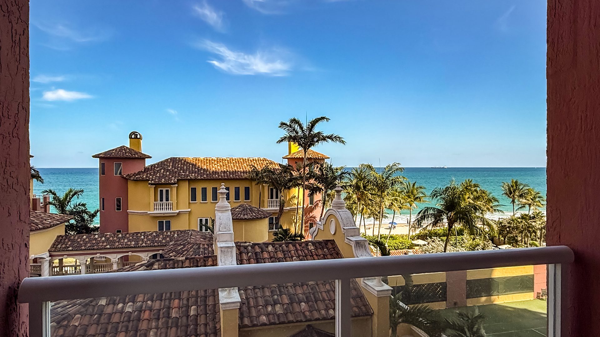 Ocean, Courtyard and Tennis Court View from Residence 6C, Tower I at The Palms, Luxury Oceanfront Condominiums Fort Lauderdale, Florida 33305