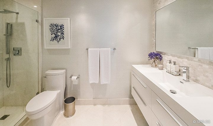 Guest Bathroom inside Residence 5D, Tower I at The Palms, Luxury Oceanfront Condominiums Fort Lauderdale, Florida 33305