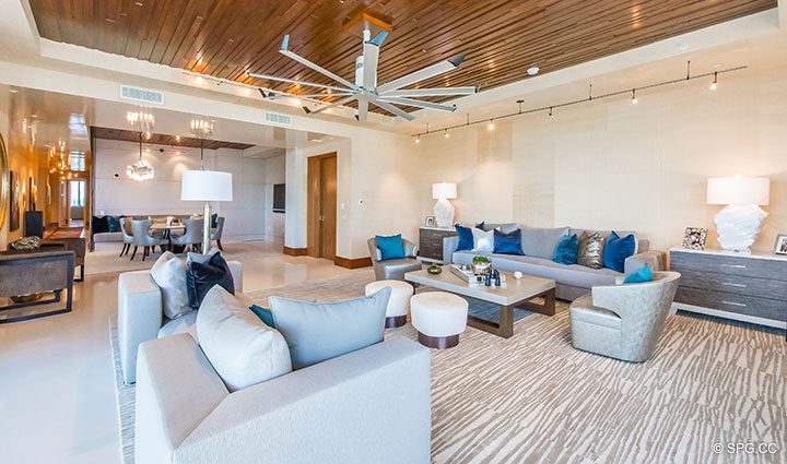 living Room in Residence 501 For Sale at 1000 Ocean, Luxury Oceanfront Condos in Boca Raton, Florida 33432.