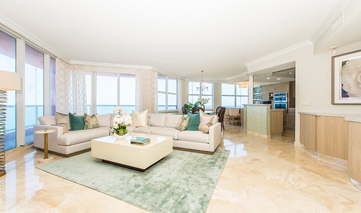 Living Room in Residence 12B, Tower I at The Palms, Luxury Oceanfront Condominiums Fort Lauderdale, Florida 33305