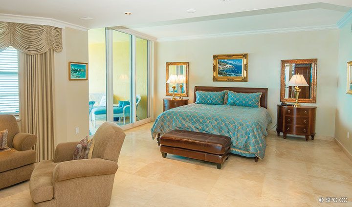 Master Bedroom at Luxury Oceanfront Residence 28A, Tower II, The Palms Condominiums, 2110 North Ocean Boulevard, Fort Lauderdale Beach, Florida 33305, Luxury Seaside Condos
