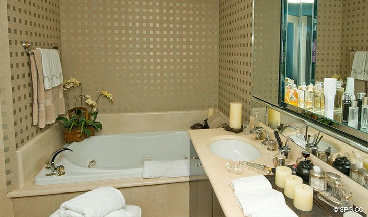 Master Bathroom at Luxury Oceanfront Residence 18D, Tower II, The Palms Condominiums, 2110 North Ocean Boulevard, Fort Lauderdale Beach, Florida 33305, Luxury Seaside Condos