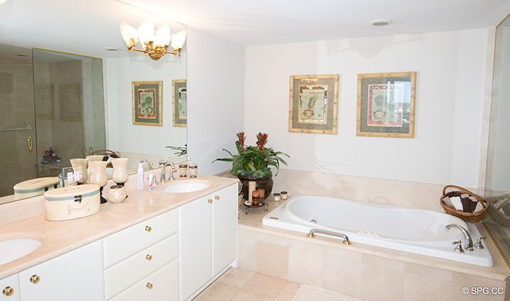 Master Bathroom at Luxury Oceanfront Residence 6D, Tower I, The Palms Condominiums, 2100 North Ocean Boulevard, Fort  Lauderdale Beach, Florida 33305, Luxury Seaside Condos