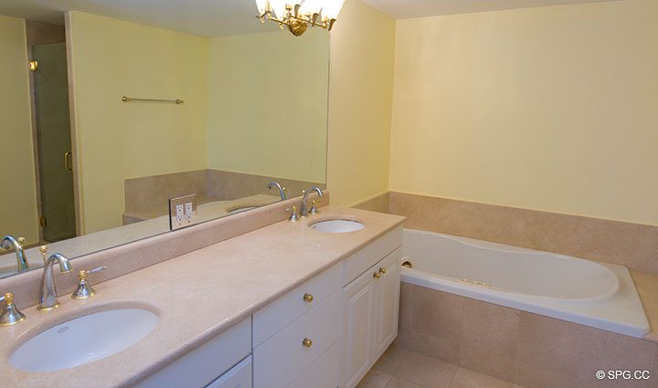 Master Bathroom at Luxury Oceanfront Residence 6A, Tower I, The Palms Condominiums, 2100 North Ocean Boulevard, Fort Lauderdale Beach, Florida 33305, Luxury Seaside Condos