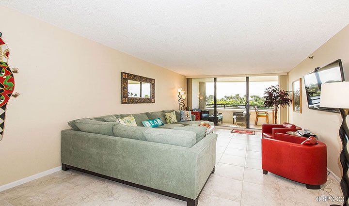 Living Room with Terrace Access in Residence 214 at The Concordia West, Luxury Waterfront Condos in Palm Beach, Florida 33480