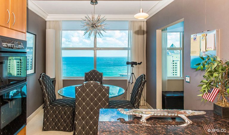 Breakfast Area inside Residence 15E, Tower II at The Palms, Luxury Oceanfront Condos in Fort Lauderdale, Florida 33305.