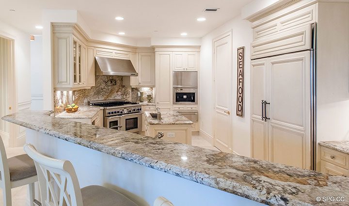 Kitchen Bar in Residence 204 at Bellaria, Luxury Oceanfront Condominiums in Palm Beach, Florida 33480.