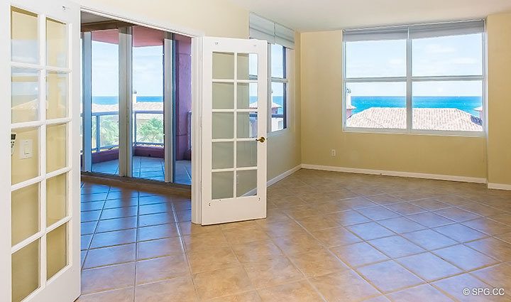 Spacious Living Room inside Residence 7C, Tower I at The Palms, Luxury Oceanfront Condominium Located at 2100 North Ocean Boulevard,  Fort Lauderdale Beach, Florida 33305