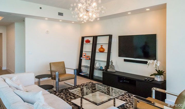 Living Room inside Residence 701, For Rent at Trump Towers One, Luxury Oceanfront Condos in Sunny Isles Beach, Florida 33160