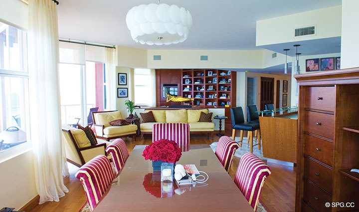 Dining Room & View, Luxury Oceanfront Residence 20E, Tower I at The Palms Condominium, 2100 North Ocean Boulevard, Fort Lauderdale Beach, Florida 33305