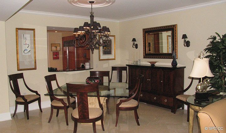 Dining Area at Luxury Oceanfront Residence 20D, Tower II, The Palms Condominium, 2110 North Ocean Boulevard, Fort Lauderdale Beach, Florida 33305, Luxury Seaside Condos