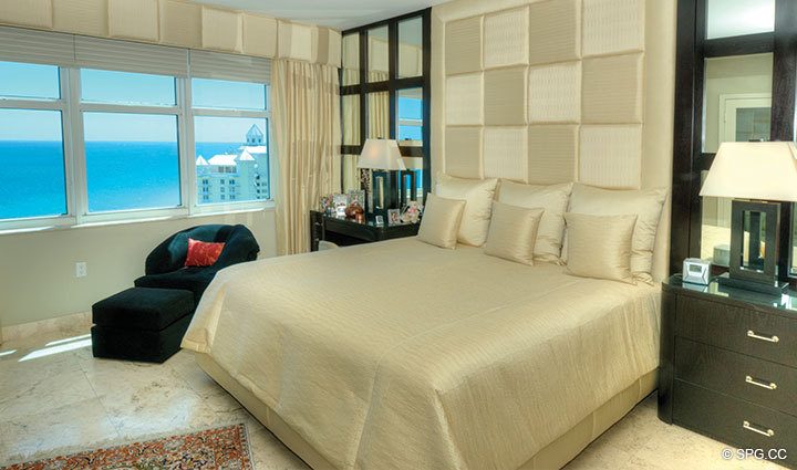 Master Bedroom at Luxury Oceanfront Residence 18D, Tower II, The Palms Condominiums, 2110 North Ocean Boulevard, Fort Lauderdale Beach, Florida 33305, Luxury Seaside Condos