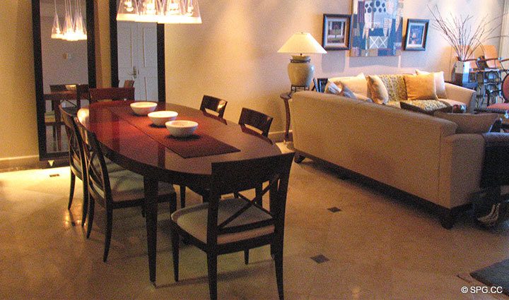 Dining Area at Luxury Oceanfront Residence 16D, Tower II, The Palms Condominiums, 2110 North Ocean Boulevard, Fort Lauderdale Beach,  Florida 33305, Luxury Seaside Condos