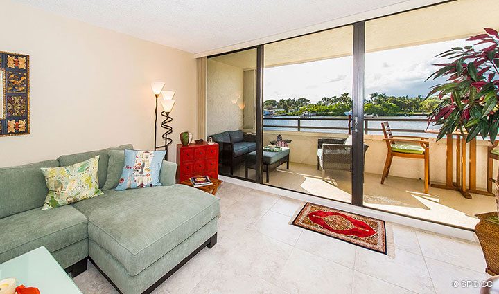 Living Room Views from Residence 214 at The Concordia West, Luxury Waterfront Condos in Palm Beach, Florida 33480