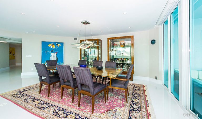 Dining Room inside Residence 18D at Cristelle, Luxury Oceanfront Condominiums in Lauderdale by the Sea, Florida 33062.
