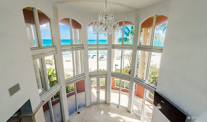 View of Living Room from Third Floor in Oceanfront Villa 7 at The Palms, Luxury Oceanfront Condominiums Fort Lauderdale, Florida 33305