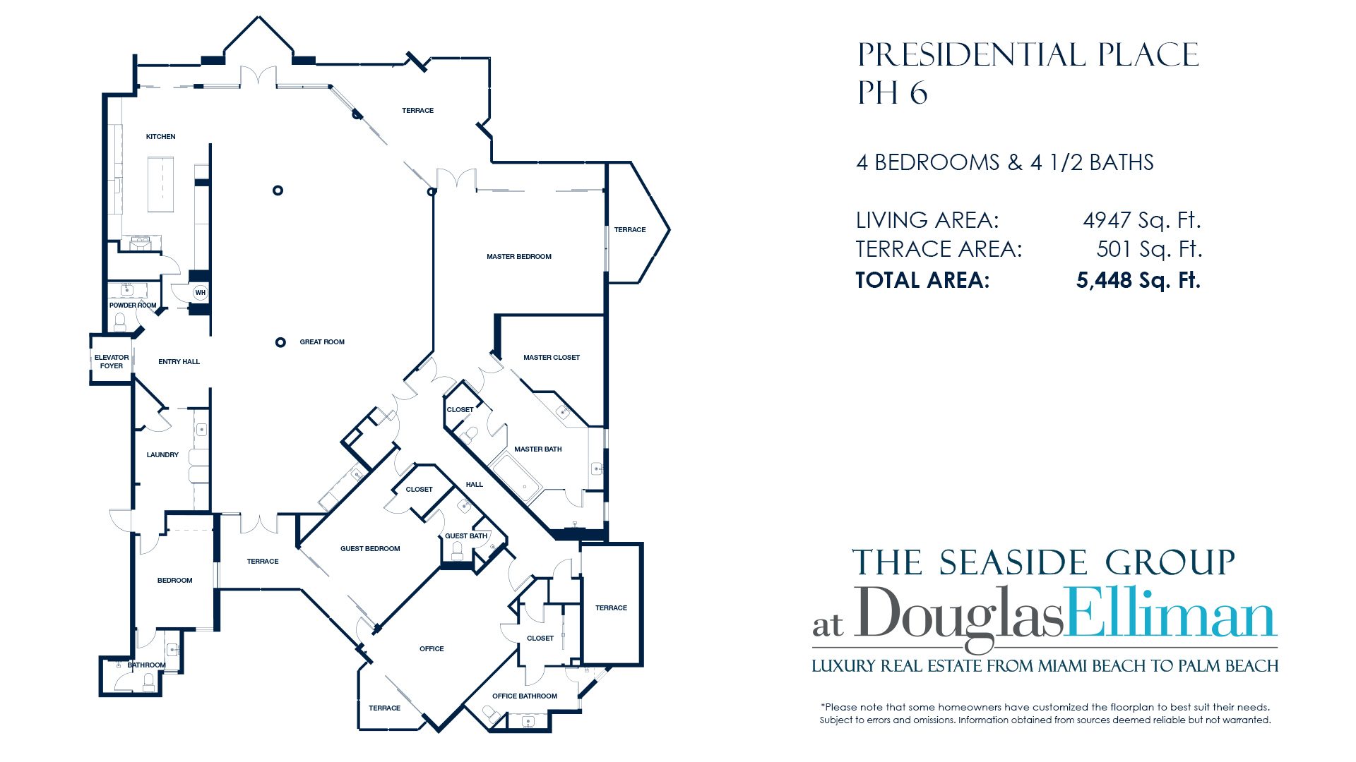 Floorplan for Penthouse 6 For Sale at Presidential Place, Boca Raton Florida 33432