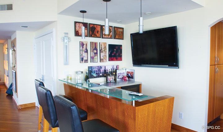 Wet Bar, Luxury Oceanfront Residence 20E, Tower I at The Palms Condominium, 2100 North Ocean Boulevard, Fort Lauderdale Beach, Florida 33305, the palms in fort lauderdale