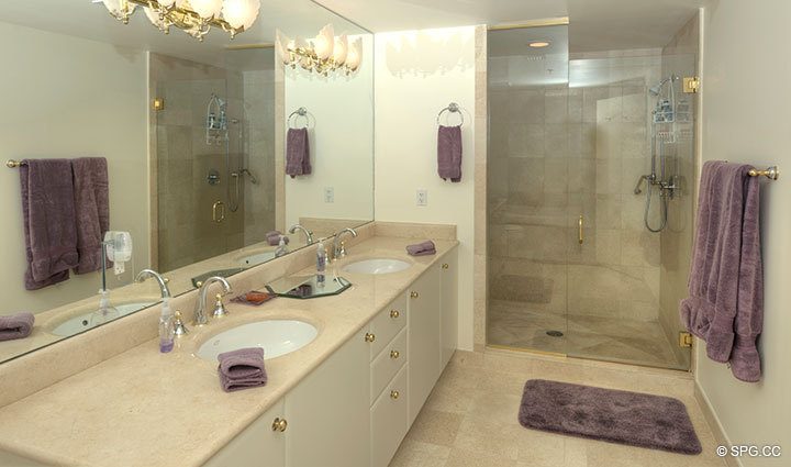 Master Bathroom at Luxury Oceanfront Residence 8F, Tower II, The Palms Condominiums, 2110 North Ocean Boulevard, Fort Lauderdale Beach, Florida 33305, Luxury Seaside Condos