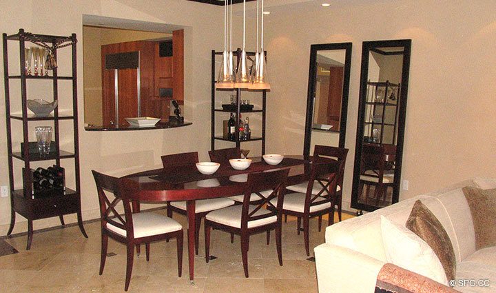 Dining Area at Luxury Oceanfront Residence 16D, Tower II, The Palms Condo, 2110 North Ocean Boulevard, Fort Lauderdale Beach,  Florida 33305, Luxury Seaside Condos