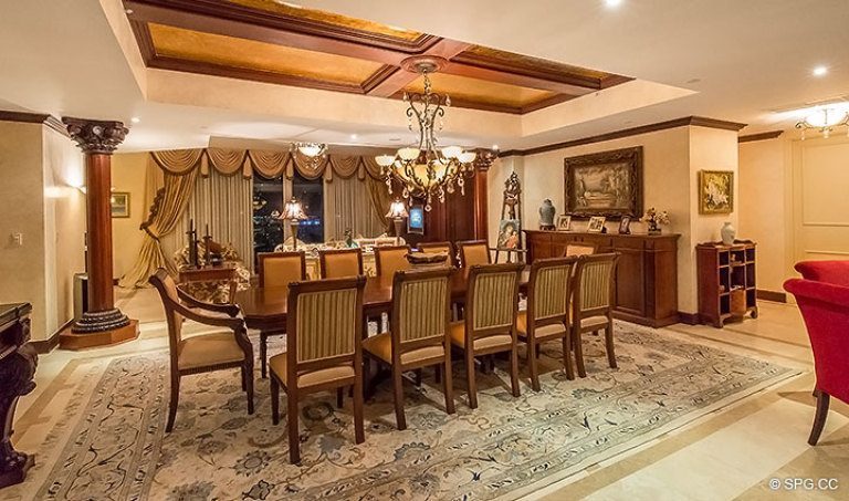 Regal Dining Room for Grand Penthouse 30A, Tower II at The Palms, Luxury Oceanfront Condos in Fort Lauderdale, South Florida 33305