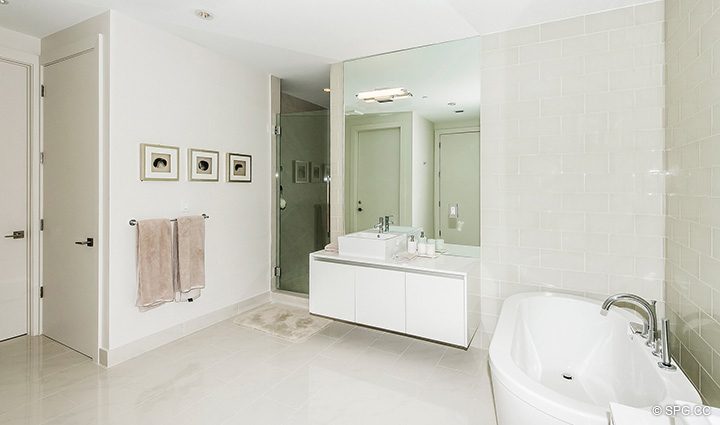 Master Bath inside Residence 301 at AquaVita Las Olas, Luxury Waterfront Condos Fort Lauderdale, Florida 33301