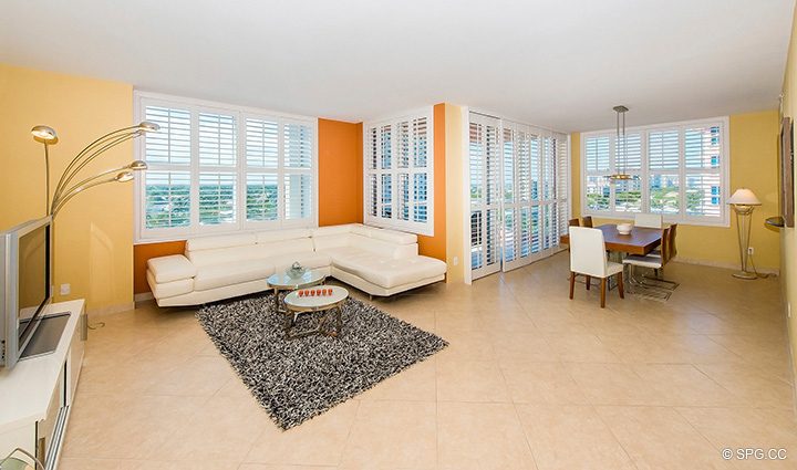 Spacious Living Room in Residence 8B, Tower I at The Palms, Luxury Oceanfront Condominiums Fort Lauderdale, Florida 33305