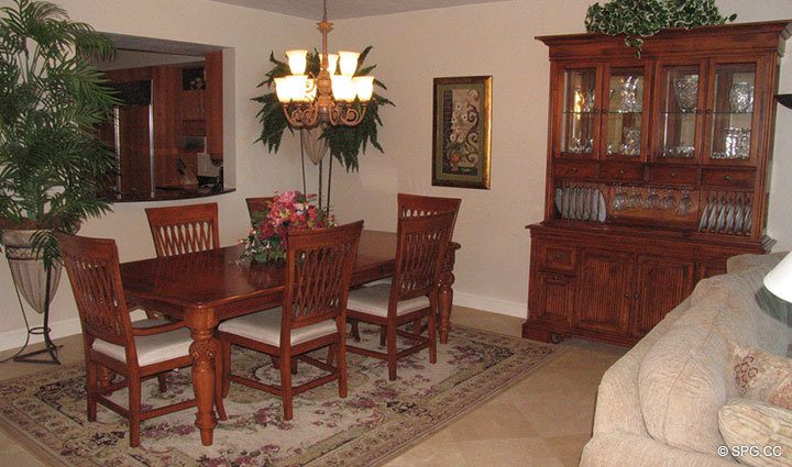 Dining Room at Luxury Oceanfront Residence 21D, Tower II, The Palms Condominiums, 2110 North Ocean Boulevard, Fort Lauderdale Beach, Florida 33305, Luxury Seaside Condos